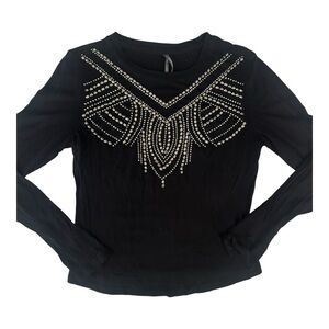 Anthropologie Black Embellished Long Sleeve top